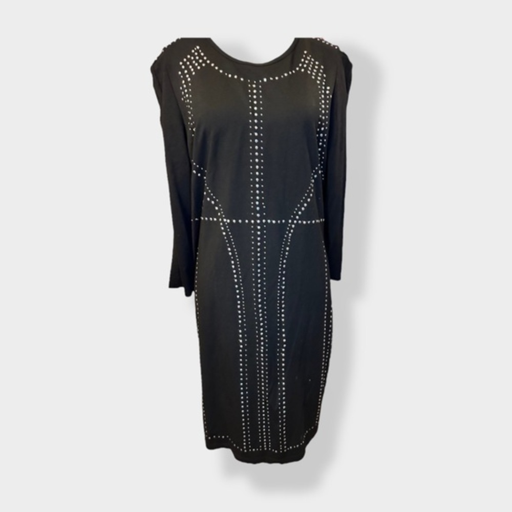 Women’s Vintage Designer Alison Sheri L Black Long Sleeve Studded Design Dress